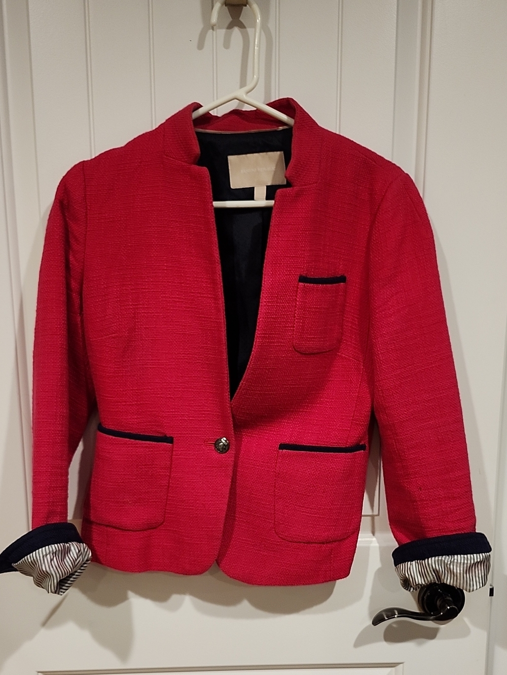 Banana Republic Red Textured Single-Button Blazer with Contrast Trim